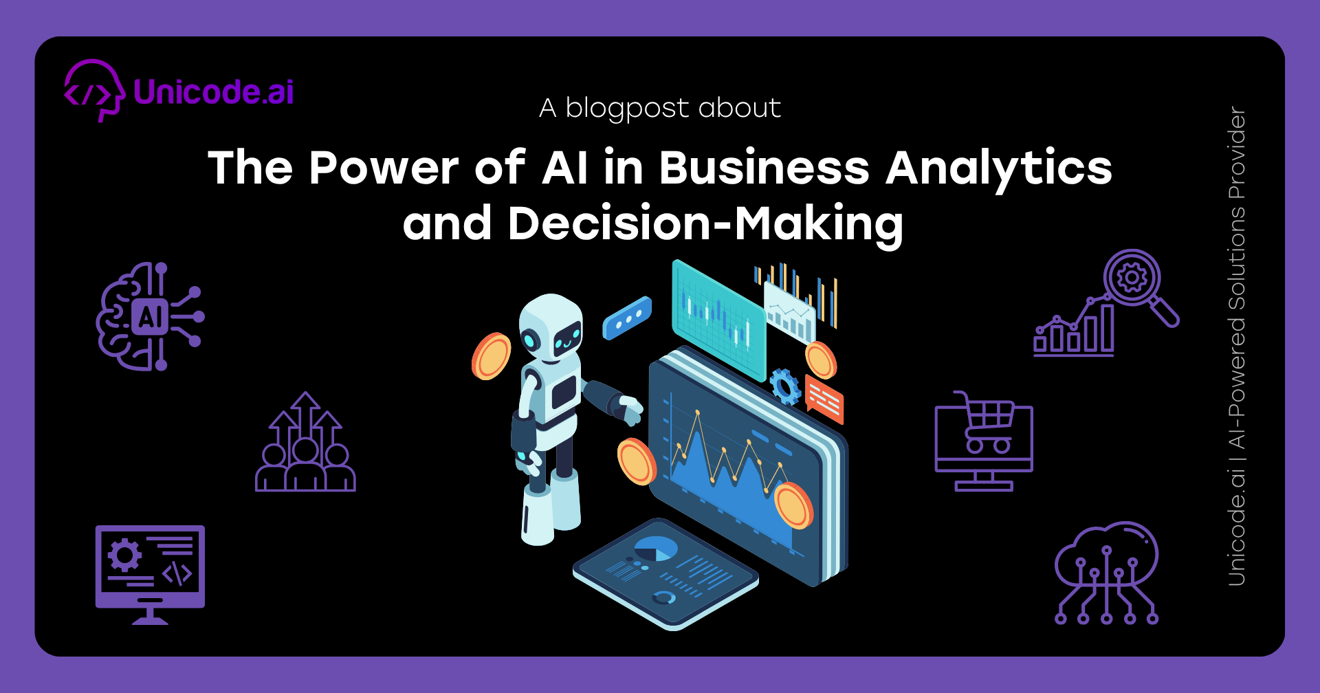 Illustration of a woman handing files and charts to a robot with icons representing AI and business analytics on a black background titled 'How Businesses Can Launch AI Features Faster Using AIaaS'.