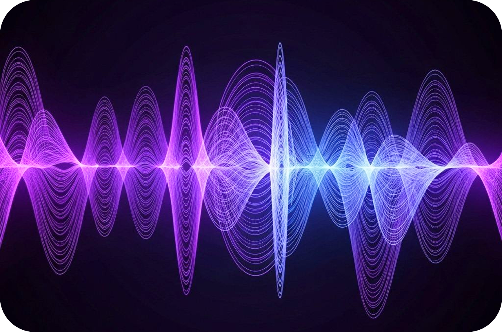 Colorful purple and blue soundwave visualization on a dark background.